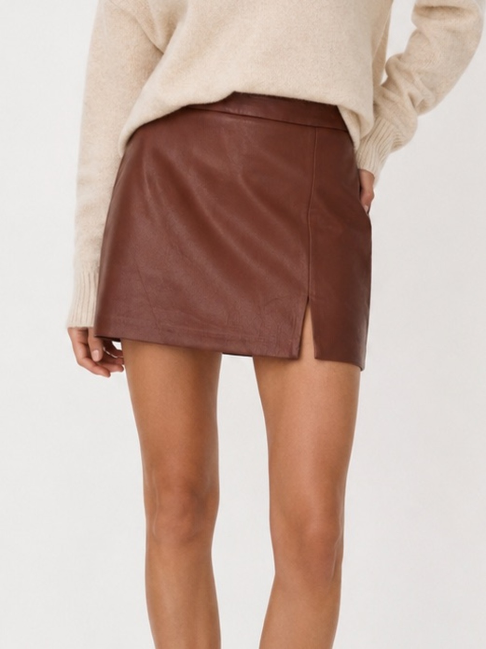 Aritzia Wilfred Patio Faux Leather Mini Skirt in Brown (Size 12) - Picture 1 of 5